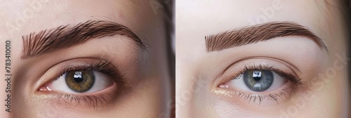 Female brow comparison following permanent makeup or brow shape correction