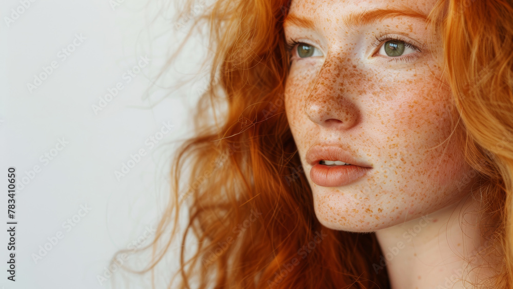 red head natural young woman, side view red head natural young woman, side view