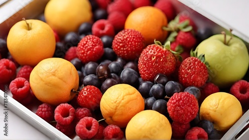 Fruit Symphony  Close-Up of Assorted Fruits in Tray  Captured from Above