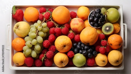 Fruit Melange: Close-Up of Assorted Fruits in Tray, Captured from Above