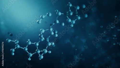 molecule in blank blue wide background