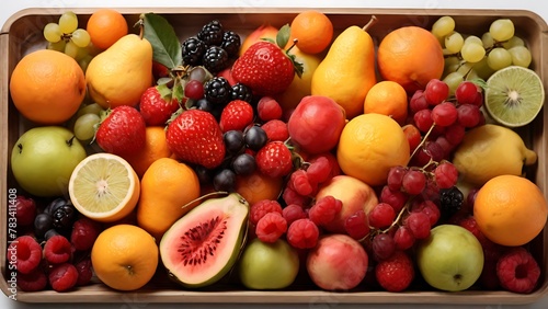 Fruit Medley: Close-Up of Assorted Fruits in Tray, Captured from Above
