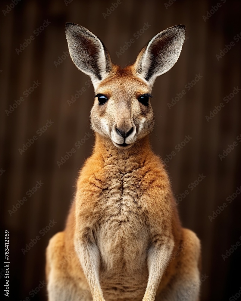 Portrait of a kangaroo on a wooden wall background. Portrait of a kangaroo on a wooden wall background.