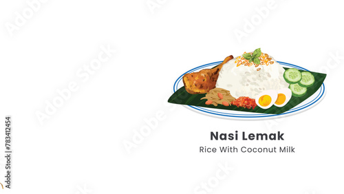 Hand drawn vector illustration of Nasi Lemak Malaysia food