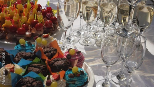 Afternoon catering with champagne and hors d'oeuvres for an outdoor event