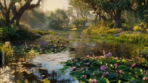 beautiful pond with flowers