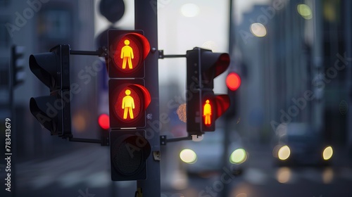 Contemporary pedestrian traffic signals featuring a red stop sign