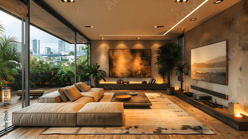Modern Smart Home Living Room with Advanced Technology Integration
