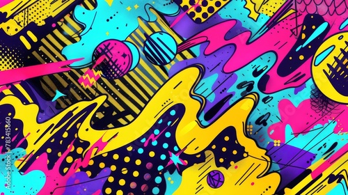 retro 90s style comics illustration pop art abstract crazy psychedelic pattern