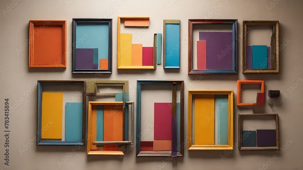 Colorful Composition: Close-Up of Frames with Vibrant Hues, Hanging in Perfect Harmony Colorful Composition: Close-Up of Frames with Vibrant Hues, Hanging in Perfect Harmony