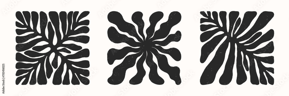Vector black and white hand drawn floral square compositions.Hand drawn organic abstract shapes.Trendy contemporary art perfect for prints,flyers,banners,fabriс,branding design,covers. Vector black and white hand drawn floral square compositions.Hand drawn organic abstract shapes.Trendy contemporary art perfect for prints,flyers,banners,fabriс,branding design,covers.