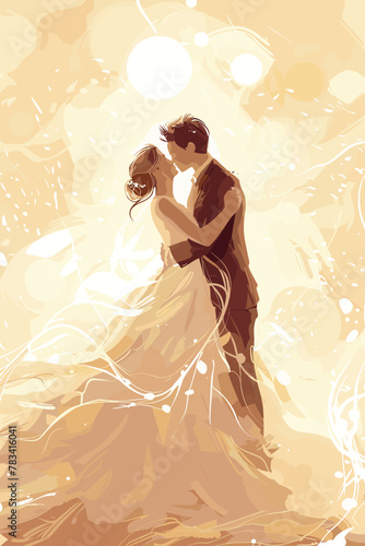tender light wedding card, vector illustration of man and woman at wedding