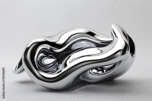 3d chrome metal of y2k fire icon. Flame shape in liquid mercury. 3d rendering illustration of abstract neo tribal cyber sigil metallic melted modern burn form, design elemen vector icon, white backgro photo