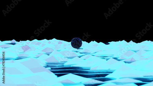 3d loop animation of a fantasy environment with an organic sphere