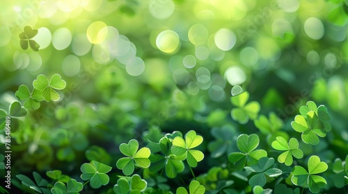 seamless st patricks day background with blurred fourleaf clover leaves on vibrant green photo
