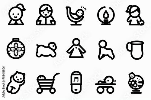 Babies, motherhood and lactation thin line icon set 1 of 2. Symbol collection in transparent background. Editable vector stroke. 512x512 Pixel Perfect. vector icon, white background, black colour icon