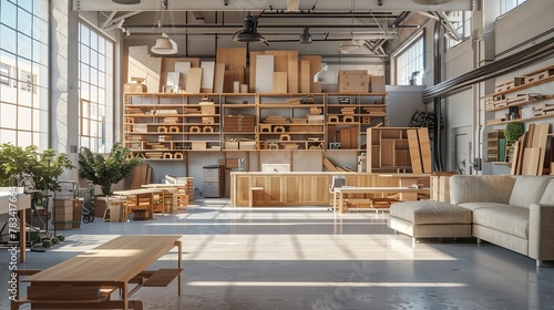 The concept of producing furniture. furniture workshop. 3d render  photo