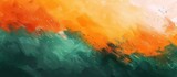Vibrant abstract painting showcasing a sky in shades of green and orange with a scattering of clouds