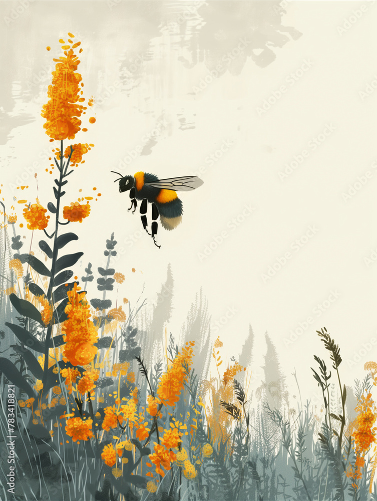 Golden Meadow Waltz, bee on flowers