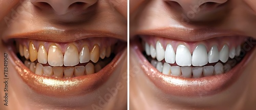 Smile Transformation: Pre and Post Teeth Whitening. Concept Dental Care, Teeth Whitening, Smile Makeover, Oral Hygiene, Cosmetic Dentistry photo