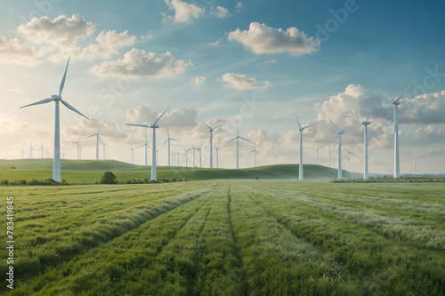 Wind turbines for the production of electricity. Renewable wind energy.
