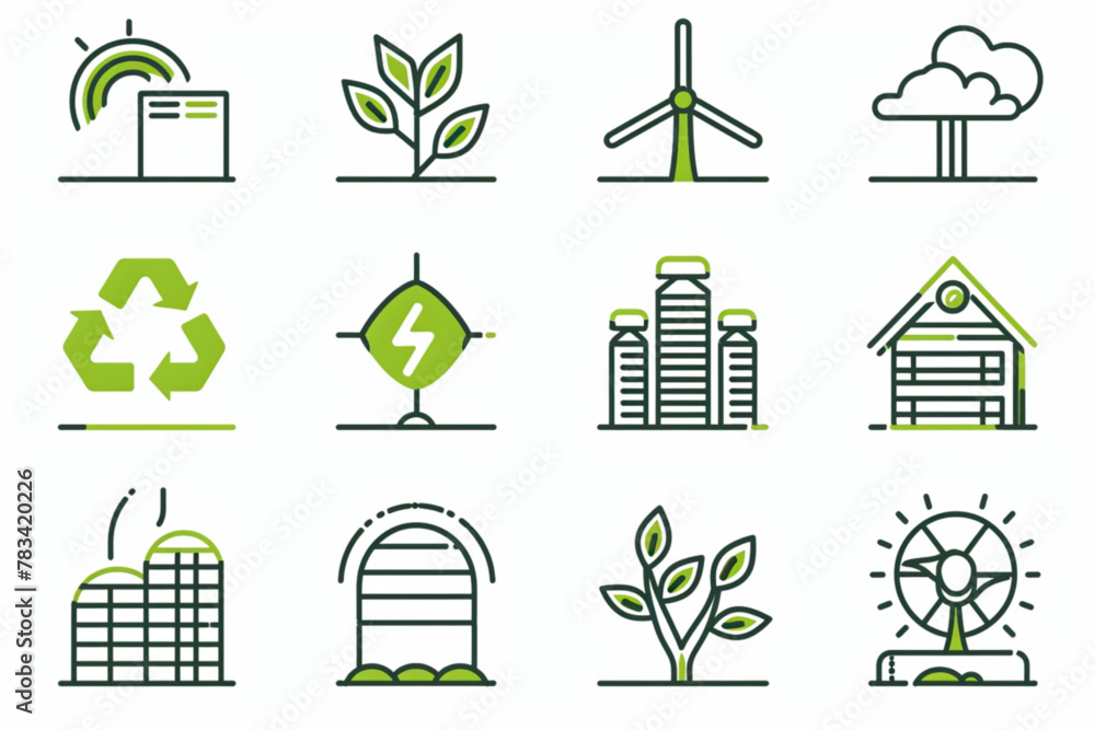 Green energy and ecology concepts. Thin line icon set. Symbol ...