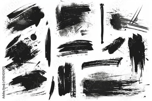 Grunge scrawls, charcoal scribbles, rough brush strokes, underlines and circles. Bold charcoal freehand stripes and ink shapes. Crayon or marker scribbles. Vector illustration vector icon, white backg © Ahtesham