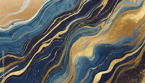 brown and blue color with golden lines liquid fluid marbled texture background