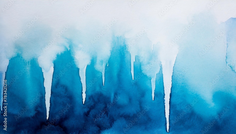 blue winter watercolor ombre leaks and splashes texture on white watercolor paper background painted ice frost and water for winter rain snow weather travel graphic resource for water wave by vita - obrazy, fototapety, plakaty 