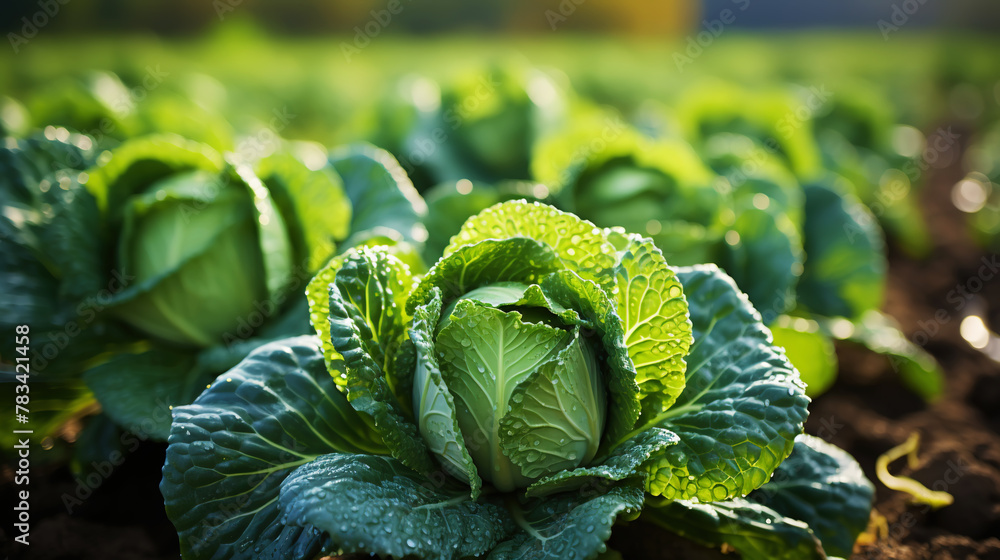 Cabbage greens in high quality fields for daily nutritional needs. Generative AI Cabbage greens in high quality fields for daily nutritional needs. Generative AI
