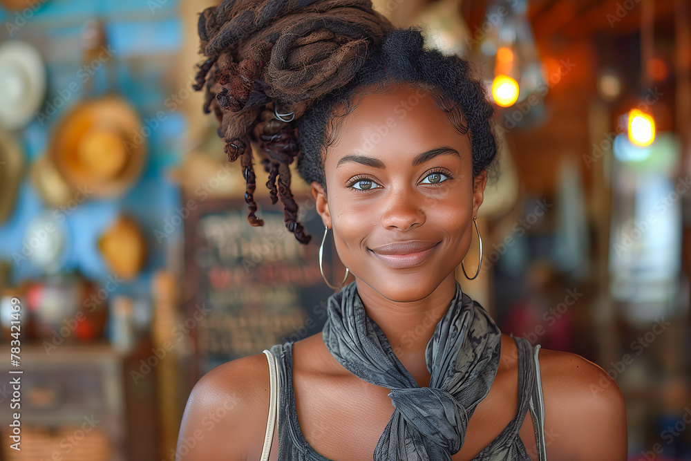 Fototapeta premium Radiant black young entrepreneur confident in her small business