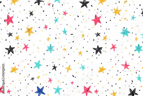 Hand drawn simple sprinkle seamless pattern. Bright color confetti  stars on white background. Vector Illustration for holiday  party  birthday  invitation vector icon  white background  black colour 