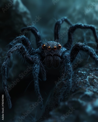 Close-up of a Spider on a Dark Background