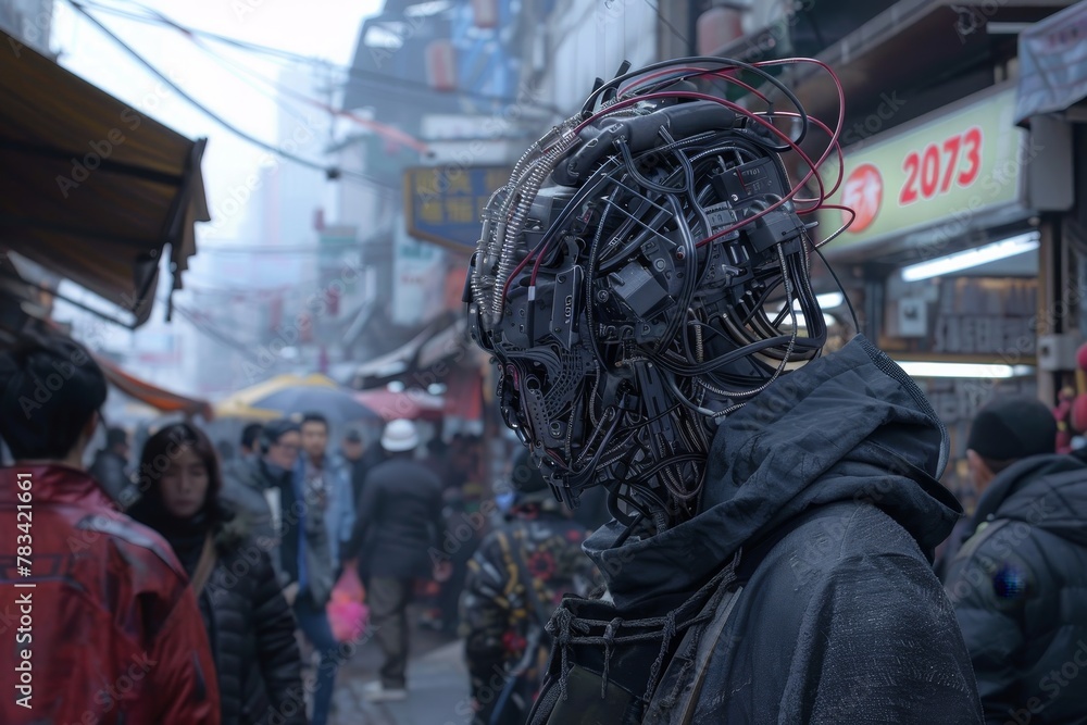 Futuristic Cyborg in Urban Setting