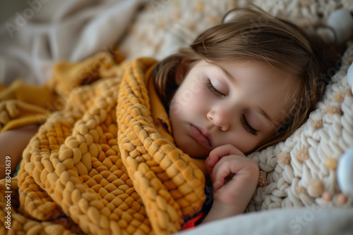 Young Child Sleeping Peacefully Covered with Yellow Blanket