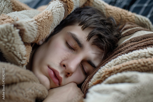 Young Man Sleeping Peacefully Covered with Blanket