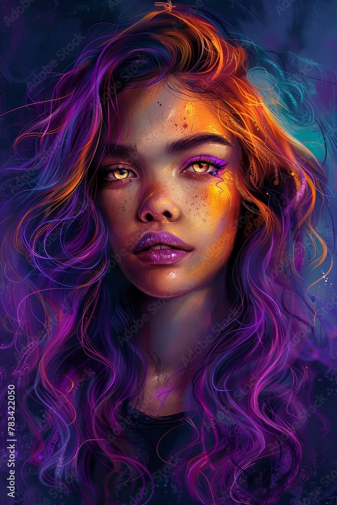 Fototapeta premium Vibrant Portrait of a Young Woman with Colorful Hair and Makeup