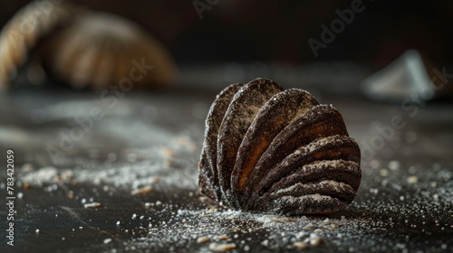 a side view of a concha pastry with a sugary crust, perfect for culinary blogs or traditional bakery marketing. photo
