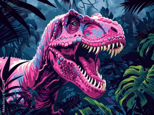 Colorful Illustrated Tyrannosaurus Rex in a Jungle © Erika