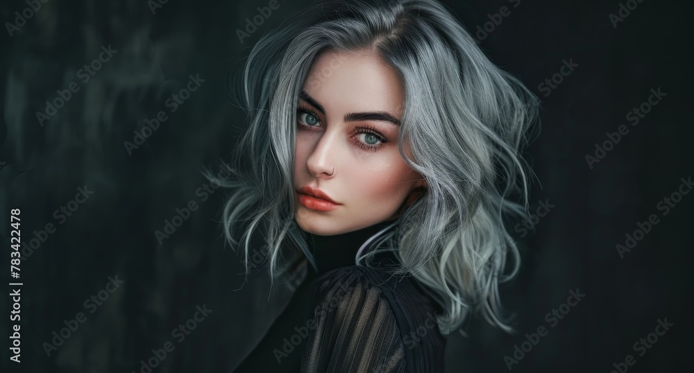 Stunning Portrait of a Young Woman with Silver Hair