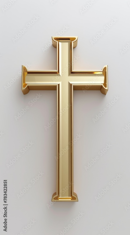 Golden cross on a plain background