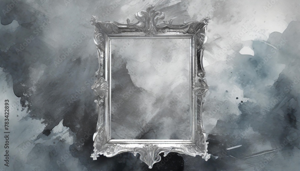 silver antique frame on watercolor background