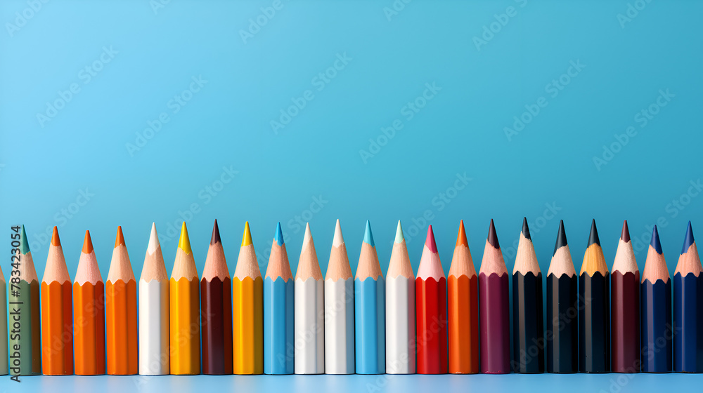 Colored Pencils on Blue Background Colored Pencils on Blue Background