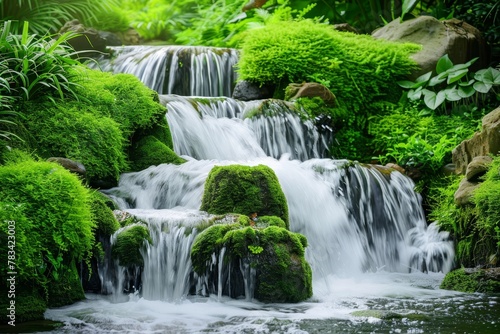 Serene Waterfall in Lush Green Forest