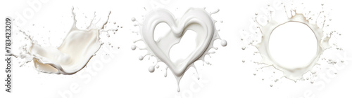 milk splash in a circular and a heart shape, isolated on a transparent background.
 photo
