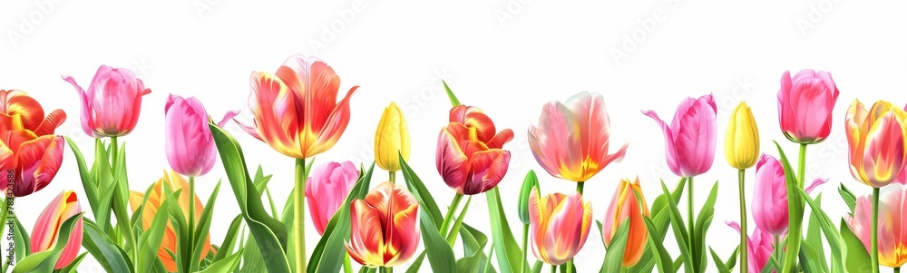 Naklejka premium Colorful Tulips on a Bright Background