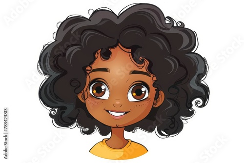 Cheerful young girl with curly hair smiling