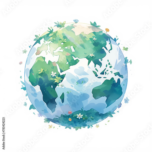 A blue and green eco Earth globe, logo for environmental world protection, illustration for ecological conservation, Save the Planet, Earth Day concept
