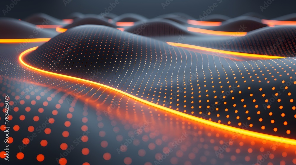 Fototapeta premium Illuminated Orange Waves with Dotted Patterns in a Mesmerizing Aesthetic Visual Experience