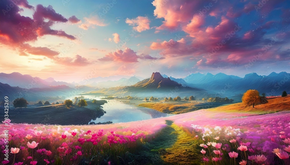 fantasy surreal landscape in pastel colours digital art